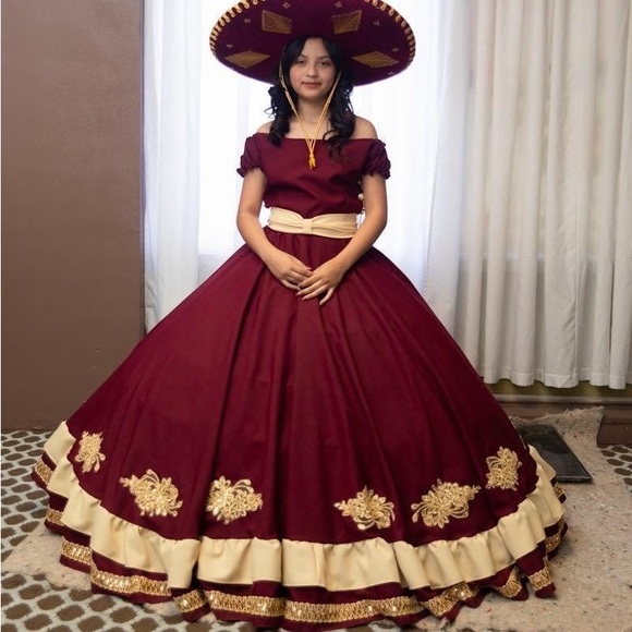 fitted lace wedding dress Red Gold Mini Charro Dress main image 1